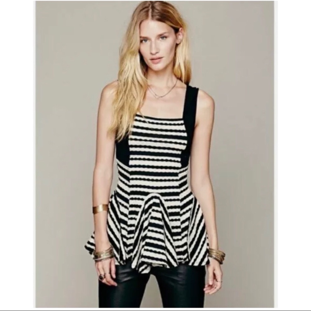 FREE PEOPLE Indie Sleaze Tumblr Era Sedwick Striped Peplum Top Size S